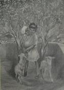 Mother and Child with Baby Goats