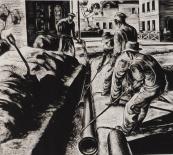 Four Workers Lowering Pipe