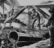 Men Lowering a Pipe