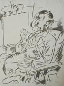 "Selbstbildnis Mit Hund Von Der Staffelei"  (Self Portrait)