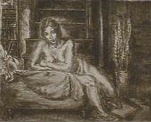 "Nude Leaning Over Chaise Back"