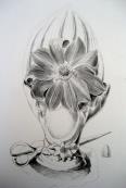 "Floral Still life with Scissors and Thimble"